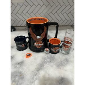 Harley-Davidson Mug Lot – 6pc Set Cups, Shot Glass, Pick, Marble, Daytona FL